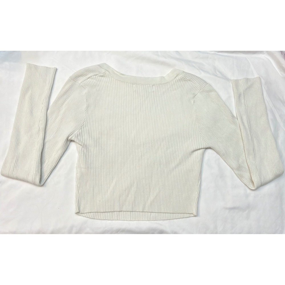 Mable Bolero Knit Crop Top Medium White Ribbed Sweetheart - Picture 3 of 4
